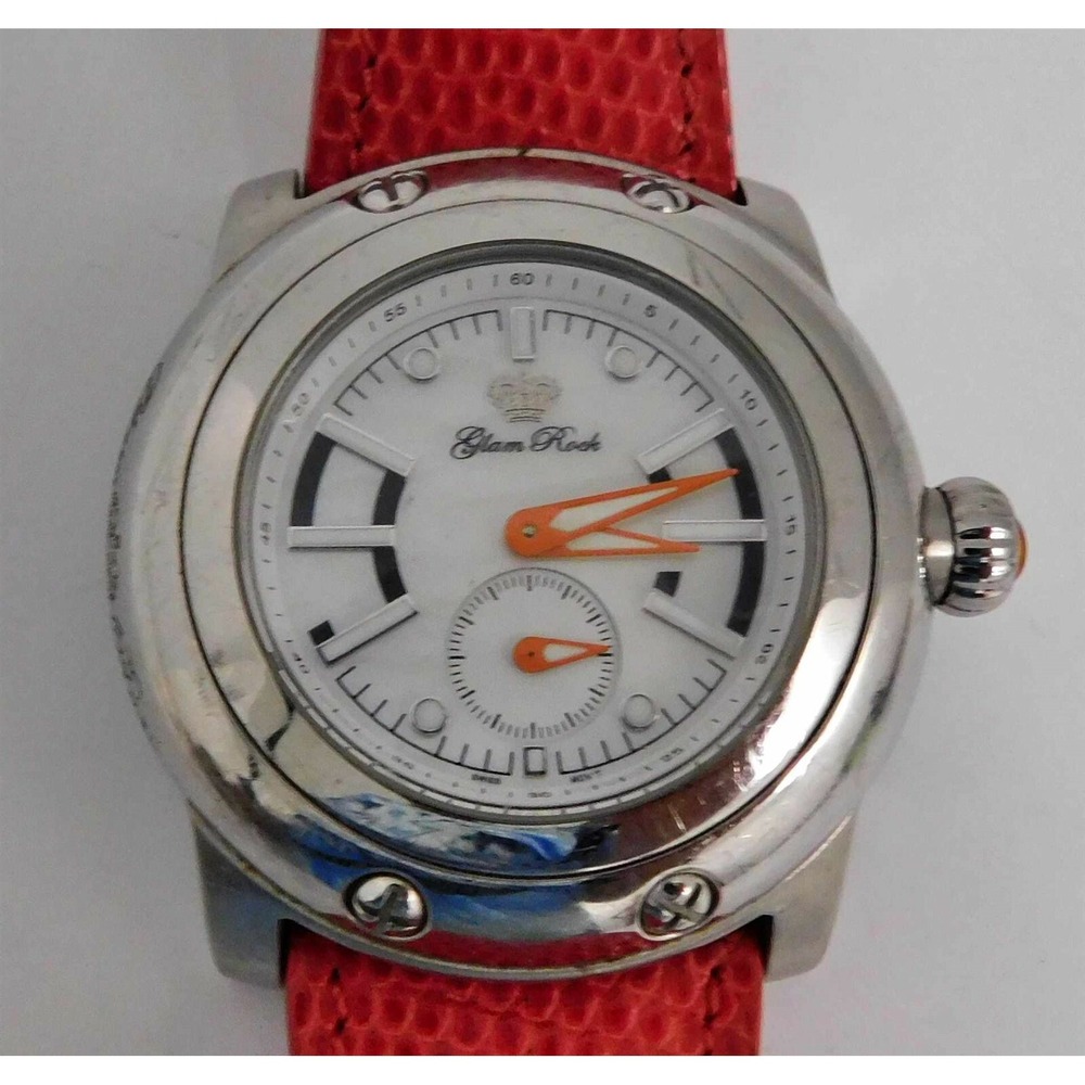 Glam Rock GR30003 Large Silver Face Watch Red Reptile Leather Strap